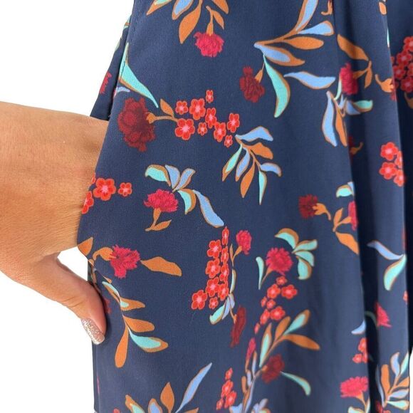 eShakti Shirt Dress Blue Floral Collared A Line Size 4 Short Sleeve Knee Length - Picture 6 of 9